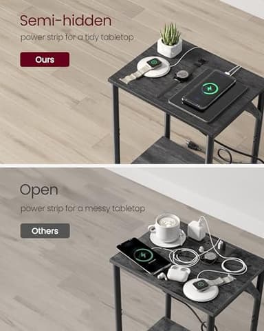 VASAGLE End Table with Charging Station, Set of 2, Small Side Tables for Living Room, Bedroom, Nightstand with Outlets and USB Ports, Bedside Table with Storage Shelf, Misty Gray and Black - Image 5