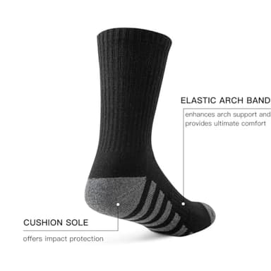 JOYNÉE 8 Pairs Mens Crew Work Cushion Socks Long Athletic Running Socks Workout Breathable Socks,Black,Sock Size:10-13 - Image 3