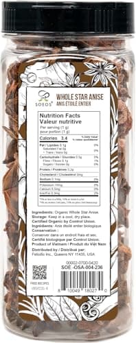 Soeos Organic Star Anise, Whole Star Anise 4 oz (114g), Chinese Star Anise Pods, Star Anise Organic Whole, Non-GMO Verified, Dried Star Anise for Beverages, Cooking, Baking - Image 2