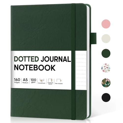 Bullet Dotted Journal Notebook for Women & Men, Hardcover Leather Journal for Writing, A5 Bullet Journaling Notebook for Work & Sketching, Perfect for Office School Home Supplies, 160 Pages, Dark Green - Image 1