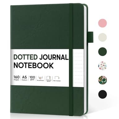 Bullet Dotted Journal Notebook for Women & Men, Hardcover Leather Journal for Writing, A5 Bullet Journaling Notebook for Work & Sketching, Perfect for Office School Home Supplies, 160 Pages, Dark Green - Image 1
