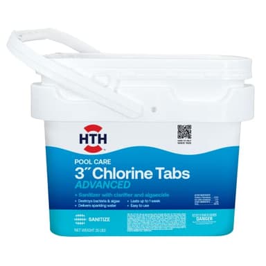 HTH 42055W Pool Care 3" Chlorine Tabs Advanced, Individually Wrapped Tablets - Swimming Pool Sanitizer with Clarifier & Algaecide, Destroys Bacteria & Algae, Delivers Clear Water All Season, 25 lbs - Image 1
