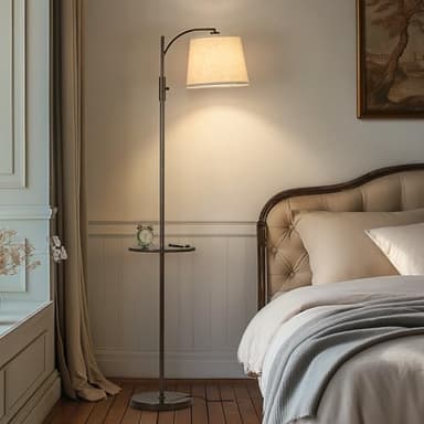 AIDENOEY Fully Dimmable Floor Lamp for Living Room，Standing Lamp Rotary Switch with Table&Linen Beige Shade，Brown Tall Lamps for Bedroom with Adjust Head，9W LED Bulb Included - Image 5