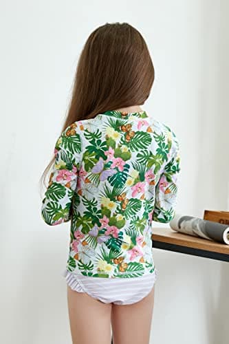 UMELOK Baby Swimsuit Girl Infant Rashguard Swimsuit Long Sleeve Green/Light Purple, Begonia 3-6 Months - Image 3