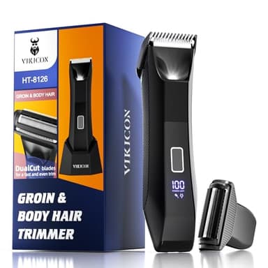 VIKICON 2-in-1 Manscape Trimmer & Shavers for Men: No-Nick Full Body Electric Razor for Pubic, Balls, Back Hair w/Dual-Head Trimmer & Foil Blades - Waterproof Groomer Kit w/Light, Travel Lock & Pouch - Image 1