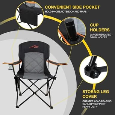 FAIR WIND 2 Pack Oversized Fully Padded Camping Chair Heavy Duty Quad Fold Arm Chair Support 350 LBS with Cup Holder, Collapsible Lumbar Back Chair Portable for Outdoor, Black - Image 5