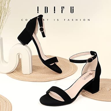 IDIFU Women's Cookie-LO Low Block Heels Chunky Sandals Ankle Strap Wedding Dress Pump Shoes(Black Nubuck, 7.5) - Image 2