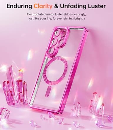 Meifigno Case Designed for Samsung Galaxy S25 Ultra 6.9 inch, [Compatible with MagSafe] [2X HD Screen Protectors] [Glitter Card & Wrist Strap] Full Lens Protection Case for Galaxy S25 Ultra, Hot Pink - Image 2