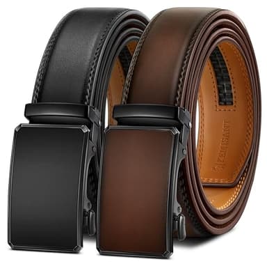 KEMISANT Men Belt 2 Pack, Leather Ratchet Belt Easy Click Slide For Men 1 3/8",Cut for Fit(Black/Deep Brown,38"-44" Waist Adjustable) - Image 1