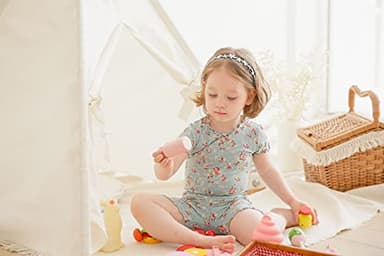 Vaenait Short Sleeve Summer Sleepwear Pajamas 2pcs Set Shirring Lacy Blue-Short M - Image 5