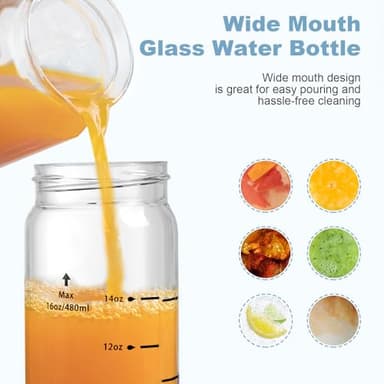 Olivego 12oz Juice Bottles - 4 Pack Wide Mouth Glass Bottles with Lids- BPA Free, Stainless Steel Lids for Juicing, Smoothies, Infused Water, Beverage Storage - Leakproof, Borosilicate, Clear - Image 2