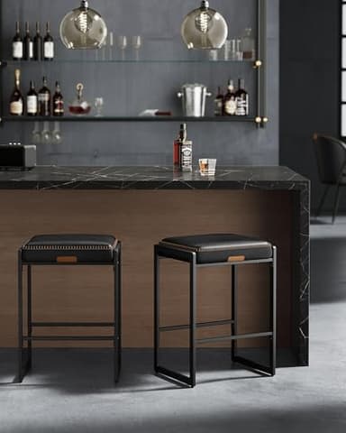VASAGLE EKHO Collection - Bar Stools Set of 4, Counter Height Bar Stools, Synthetic Leather with Stitching, Mid-Century Modern Counter Stools, 26-Inch Tall, Kichen Home Bar Dining Room, Ink Black - Image 4