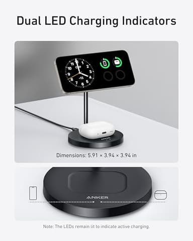 Anker MagSafe Compatible MagGo Charger Stand, iPhone 17 Wireless Charger, 2-in-1 Charging Station, Qi2 Certified 15W Fast Charging, for iPhone 17/16/15/14/13/12, AirPods Pro (Black, No Adapter - Image 6