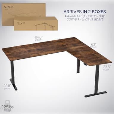 VIVO Electric Corner 84 x 63 inch L-Shaped Standing Desk, Memory Height Adjustment, Rustic Vintage Brown Top Black Frame, DESK-E3CTBN-84 - Image 6