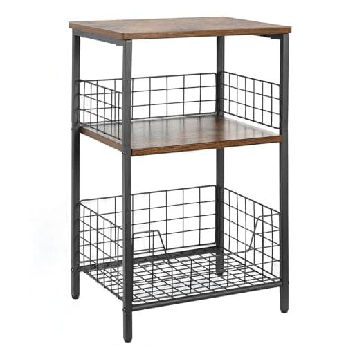 X-cosrack Side Table, Small End Table Record Player Stand with Storage, Vinyl Record Storage Night Stand for Living Room, Bedroom,Office(Patent Pending)(Rustic Brown & Black) - Image 1