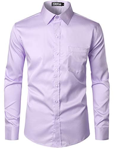 ZEROYAA Men's Urban Stylish Casual Business Slim Fit Long Sleeve Button Up Dress Shirt with Pocket ZLCL29 Lavender Small - Image 4
