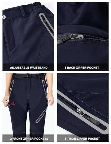 Rdruko Women's Hiking Ski Snow Pants Waterproof Insulated Fleece Outdoor Winter Pants(Full Navy Blue, US XXL) - Image 5