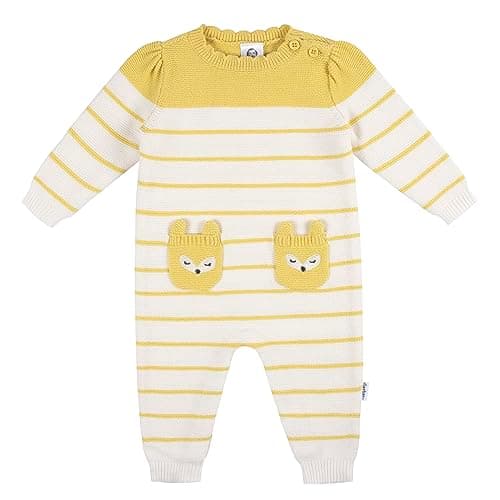Gerber Baby Girls Sweater Knit Romper Jumpsuit, Yellow Fox, 3-6 Months - Image 1