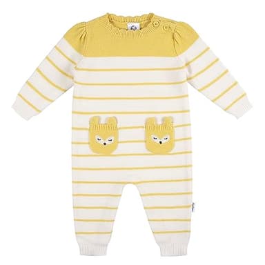 Gerber Baby Girls Sweater Knit Romper Jumpsuit, Yellow Fox, 3-6 Months - Image 1