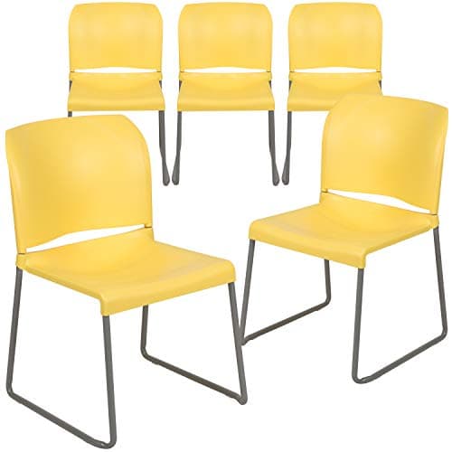 Flash Furniture HERCULES Series 5 Pack 880 lb. Capacity Yellow Full Back Contoured Stack Chair with Gray Powder Coated Sled Base - Image 1