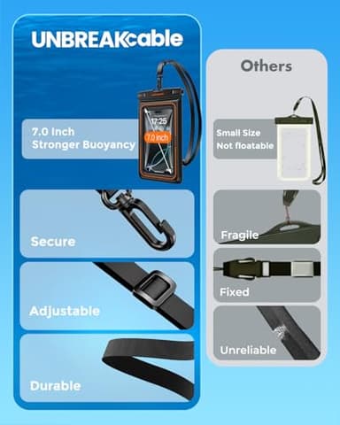 UNBREAKcable Floating Waterproof Phone Pouch 2 Pack, IPX8 Waterproof Phone Case Dry Bag Kayak/Beach/Cruise Travel Essentials, Water Proof Pouch for iPhone 17 16 15 Pro Max, Samsung S25 Ultra S24-7" - Image 7