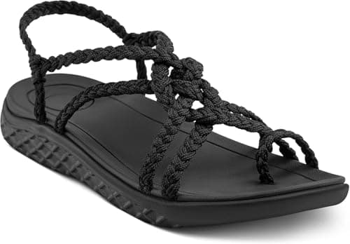 Plaka Explore Walking and Hiking Sandals for Women | Comfortable Summer Sandal with Arch Support | Waterproof Comfy Sandals for Travel, Beach or Poolside | Pure Black | size 11 - Image 1