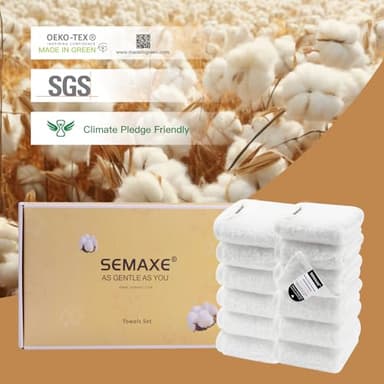SEMAXE 100% Cotton Washcloths 12-Pack, 13 × 13 Inch Soft Luxury Face Towels – Super Absorbent & Quick-Dry, Premium Cloth with Hanging Loop, Oeko-TEX Certified, Gift-Ready Box - Image 5