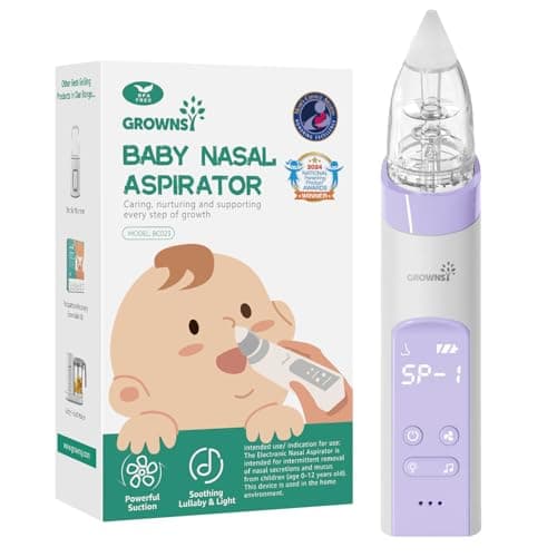 GROWNSY Nasal Aspirator for Baby, Electric Baby Nose Sucker, Automatic Nose Cleaner with Larger Suction Chamber and More Powerful Suction, Music and Light Soothing Function, Purple - Image 1