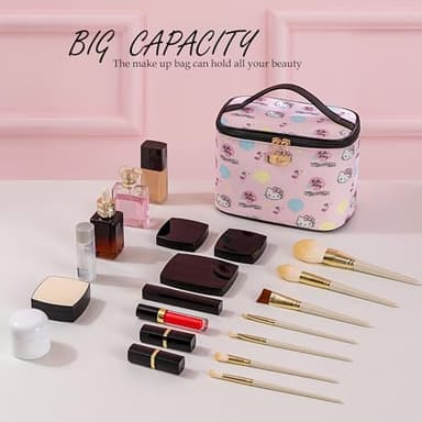 AmBealla Cosmetic Bag Large Makeup Bags Pink Travel Case with Makeup Brush Holder，2PCS Cosmetic Organizer for Women, Toiletry Storage Bag for Skincare & Beauty Tools Sweet Cute for Girls - Image 2