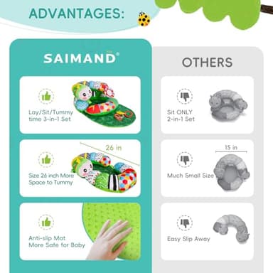 SAIMAND 3-in-1 Tummy Time Pillow for Baby 0-6 Months, Detachable Caterpillar Tummy Time Playmat for Newborns, Soft Baby Toys 0-3-6-12 Months, Play Mat for Babies Boy Girl - Image 6