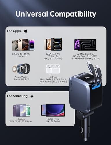EWITGO Retractable Car Charger, Car Accessories, 72W Fast Charging USB C Car Charger with 4FT Retractable Cables and 2 Ports, for iPhone 16 15 14 13 12, Samsung etc Warm Grey - Image 7