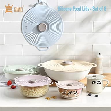 GUANCI Silicone Lids for Bowl 8 Pack, Microwave Splatter Cover with 6 Sizes Reusable Heat Resistant Lids Fits Cups, Bowls, Plates, Pots, Pans, Skillets, Stove Top, Oven, Fridge Dishwasher Safe - Image 3