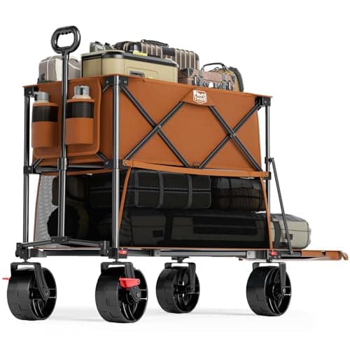 TIMBER RIDGE 400L Large Capacity Folding Double Decker Wagon with Brakes, 54" Extra Long Extender Wagon Cart, 660lbs Heavy Duty Collapsible Cart, All-Terrain Big Wheels for Camping, Sports, Shopping - Image 1