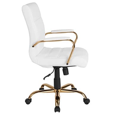 Flash Furniture Whitney Mid-Back Swivel LeatherSoft Desk Chair with Padded Seat and Armrests, Adjustable Height Padded Office Chair, White/Gold - Image 11