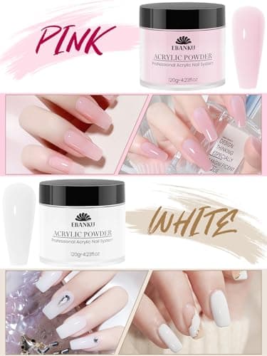 EBANKU Acrylic Powder Set 4 Colors Acrylic Nail Powder Nude Pink White Clear Acrylic Powder for Acrylic Nail Extension Nail Carving, Long-Lasting, No Nail Lamp Needed, Large Capacity 4.23oz*4 - Image 2