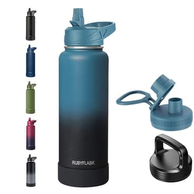 RUBYFLASK 40oz Insulated Water Bottle with Straw, Stainless Steel Metal Vacuum Water Flask, Large Thermal Water bottle with Leakproof 3 Lids for Travel, Camping, Gym Sports Indigo Black - Image 1