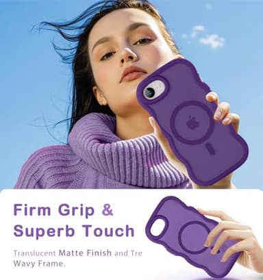 Amzfield Magnetic for iPhone 16e Case, Compatible with Magsafe Wavy Cute Design Translucent Matte Hard Back Silicone Bumper Shockproof Protective Phone Case for iPhone 16 e Women Girls, Dark Purple - Image 7