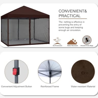 MASTERCANOPY Pop-Up Quick Outdoor Canopy with Netting Screen Walls (10x10, Coffee) - Image 3