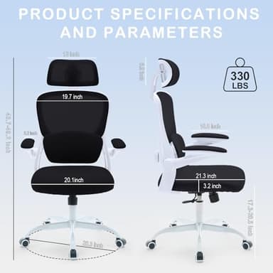 Estevo Ergonomic Office Chair with Tilt-Lock, Home Office Desk Chair with Auto Lumbar Support, High Back Mesh Desk Chair with Adjustable Headrest, Swivel Task Chair or Study Bedroom,Black and White - Image 3