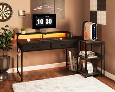 Coleshome 48 Inch L Shaped Gaming Desk with 2 Drawers & Storage Shelves, Computer Desk with USB Ports, Study Writing Table for Bedroom, Simple Modern Laptop Desk for Home Office, Black - Image 4