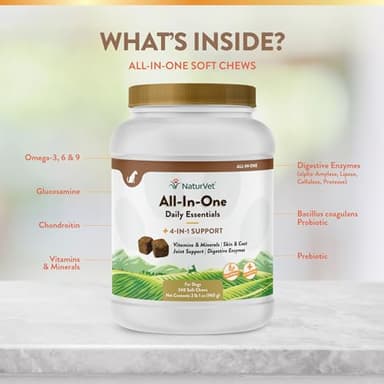 NaturVet All-in-One Dog Supplement - for Joint Support, Digestion, Skin, Coat Care – Dog Multivitamins with Minerals, Omega-3, 6, 9 – Wheat-Free Vitamins for Dogs – 240 Soft Chews - Image 4