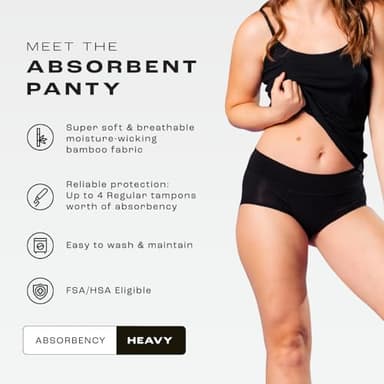 Bambody Absorbent Panties, Post-Partum, Period Underwear for Women and Teens - Leakproof, Soft, Comfortable, Breathable - Medium, 3 Pack, Black - Image 3