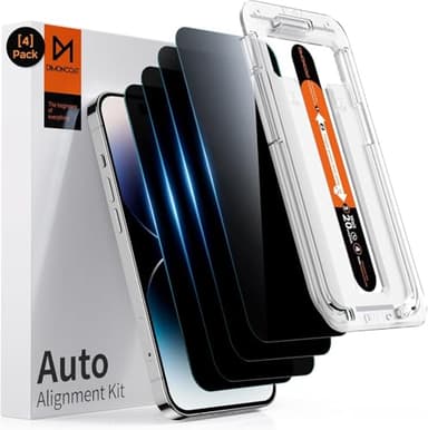 DIMONCOAT 4-PACK TOP 9H+ Glass for iPhone 14 Pro Privacy Screen Protector [Auto Alignment Kit] [10X Military Protection] UNBREAK Tempered Glass Film for iPhone 14 Pro 6.1 inch [Case Friendly] - Image 1