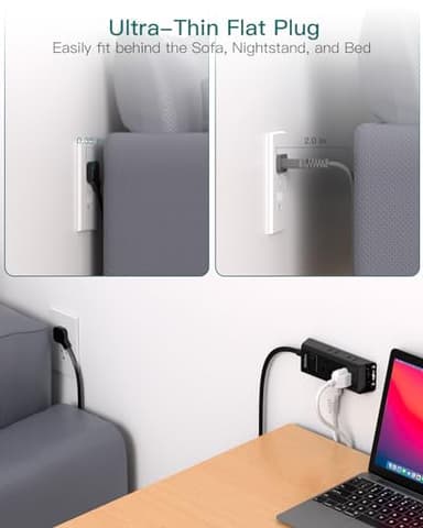 Cruise Essentials - Flat Plug Power Strip, Addtam 5 ft Ultra Flat Extension Cord with 6 Outlets Extender, No Surge Protector for Cruise Ship, Travel, Dorm, Home Office,Black - Image 2