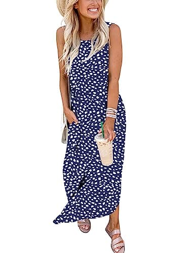 ANRABESS Women Summer Maxi Dress Beach Vacation Sundress Sleeveless Casual Loose Shirt Dresses 2025 Travel Outfits Floral Print Medium - Image 3