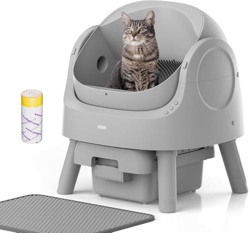 Self Cleaning Cat Litter Box, Open-Top Automatic Litter Box for Multiple Cats with Safety Sensors, Includes Liner Bags and Litter Mat, Grey - Image 1