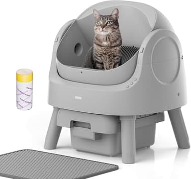Self Cleaning Cat Litter Box, Open-Top Automatic Litter Box for Multiple Cats with Safety Sensors, Includes Liner Bags and Litter Mat, Grey - Image 1