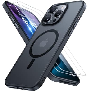 Miracase Magnetic for iPhone 15 Pro Max Case 6.7 inch (Compatible with MagSafe)（with 2X Screen Protectors） Military-Grade Protection, Anti-Fingerprint Translucent Matte Phone Cover, Black - Image 1