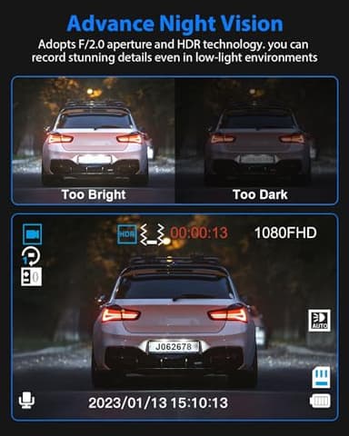 Dash Cam Front and Rear, 1080P Dash Camera for Cars, 3 Channel Car Camera Front Rear and Inside with 32GB Card, Loop Recording, Night Vision, HDR, 24Hr Parking, G-Sensor - Image 7