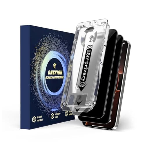 OneFish 2 Pack Privacy Screen Protector for iPhone 16 Pro Max - 4-Way 360° Anti-Spy, 9H Hardness, 3D Curved Edges, Case-Friendly & Easy Installation - Image 1